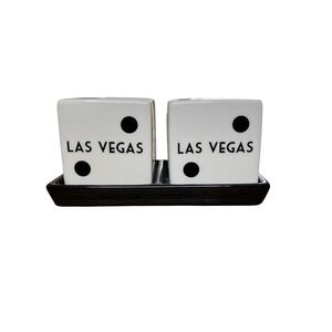 Las Vegas Ceramic Dice Salt And Pepper Shaker Set With Tray NIB
